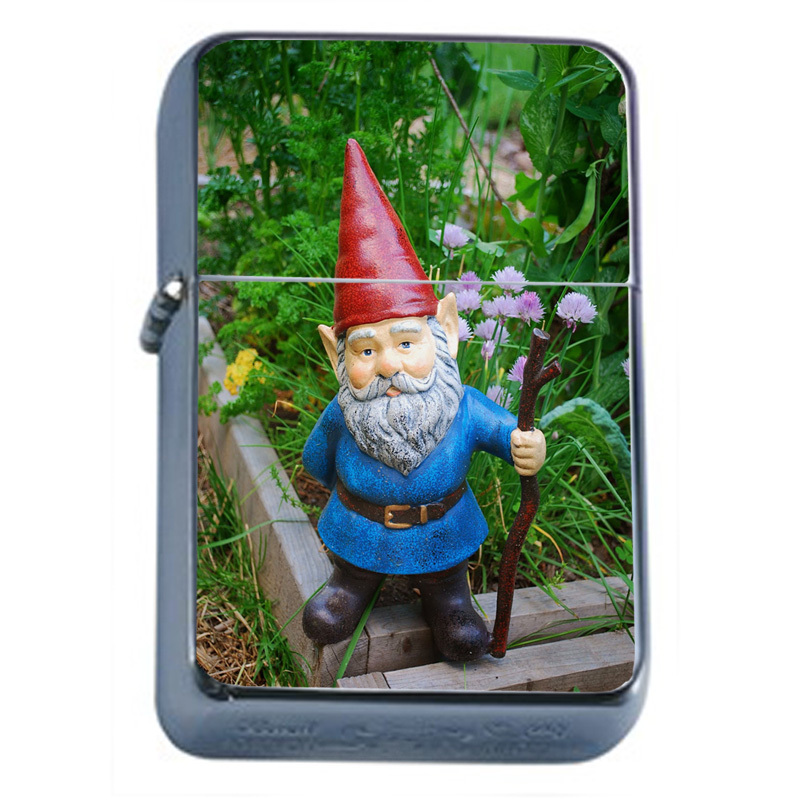 Gnomes D2 Flip Top Oil Lighter Wind Resistant Flame Folklore Garden Statue