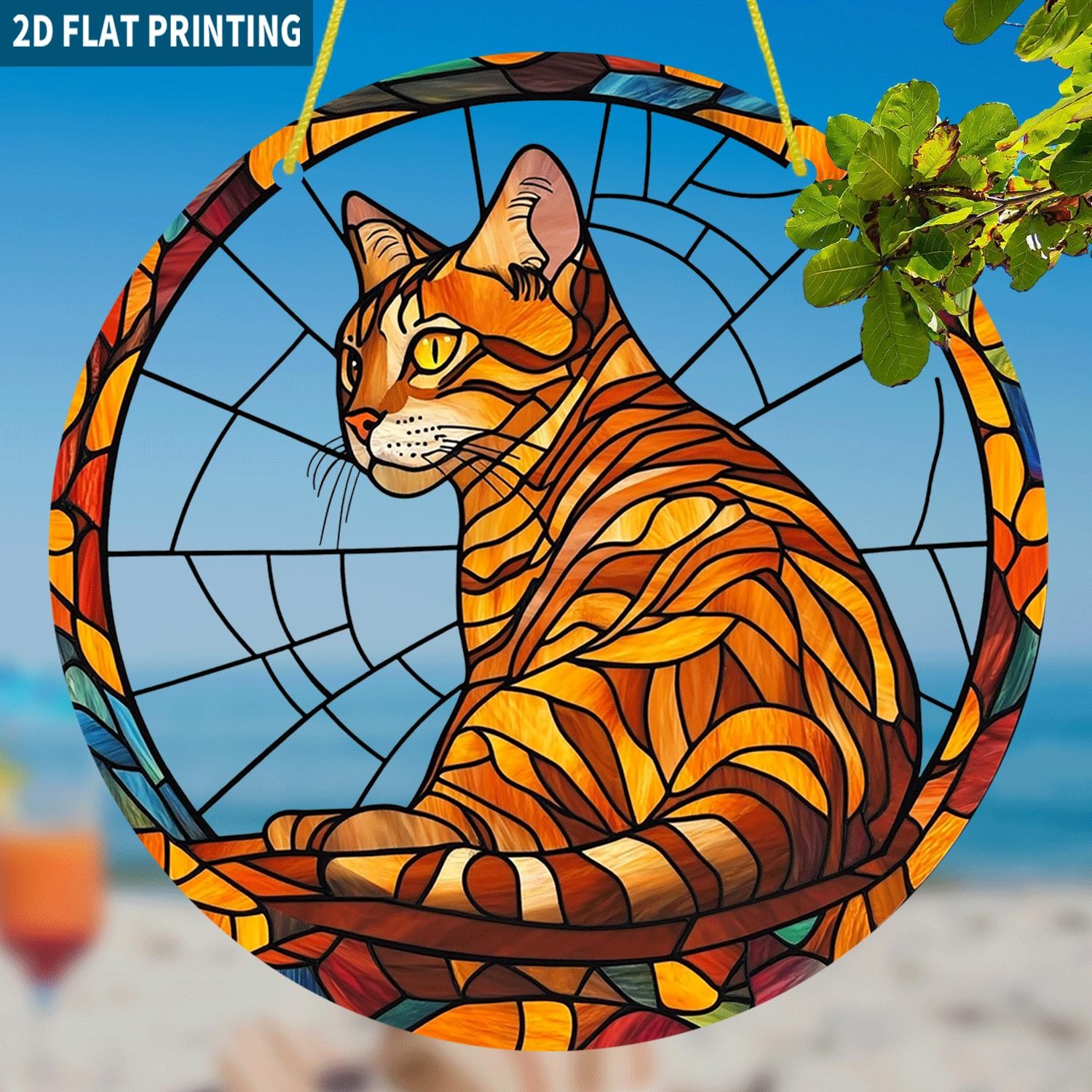 Cute Animal Tabby Cat Acrylic Sun Catcher Balcony/Park Corridor Hanging Decor