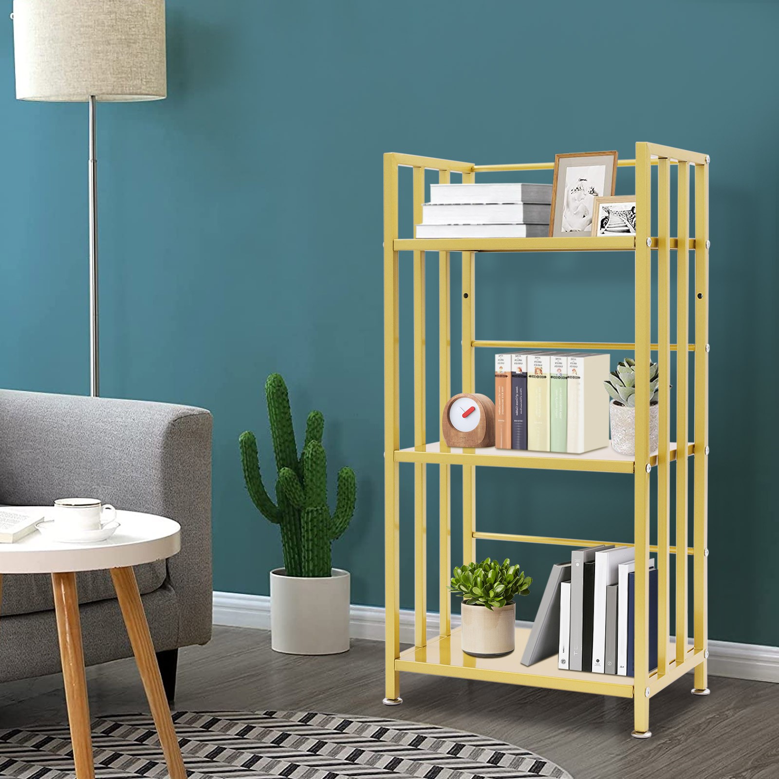 Gold 3-Tier Open Shelf Bookcase, Stylish Display Rack for Home Decor US