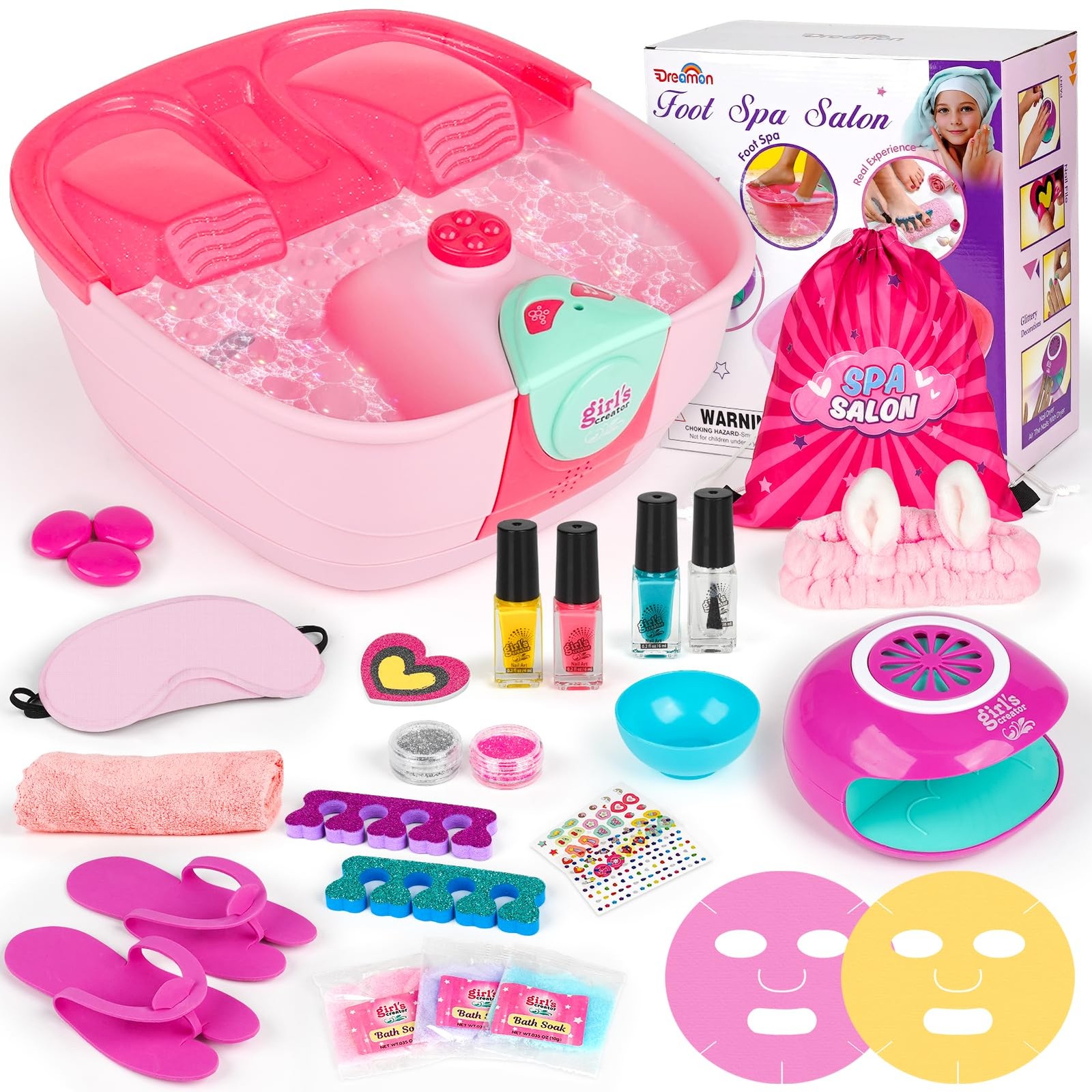 Foot Spa & Nail Kit Kids Spa Day with Mask Foot Bath and Nail Dryer for Girls