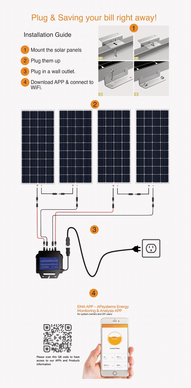 Micro Solar Inverter | Plug & play DIY grid-tie solar kit plug-in | power saving