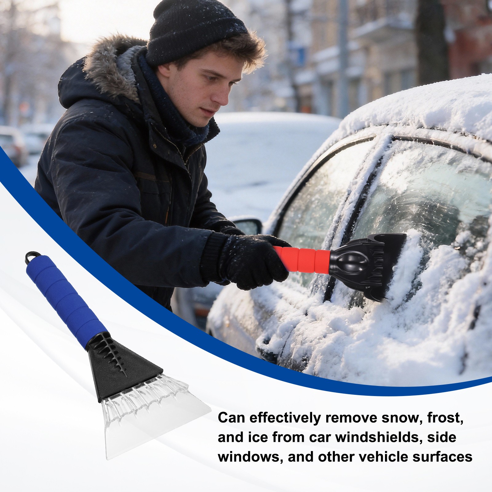 For 2Pcs Car Ice Scraper 10"x5" Black/Blue