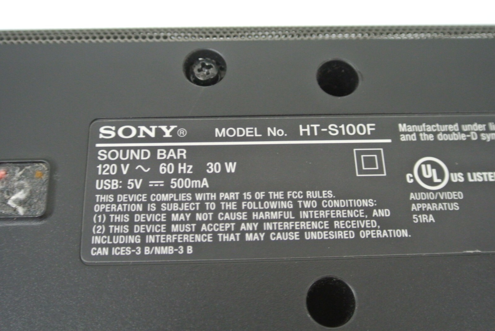 Sony HTS100F Tweeter Speaker - Black W/ REMOTE (123231-1 AR FF10)