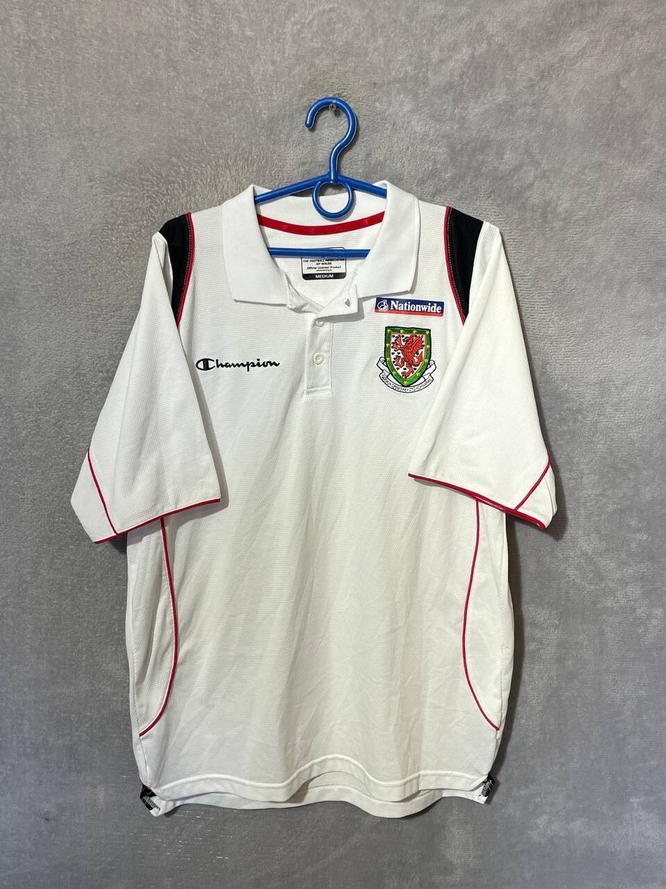 Wales Team Training Jersey Football Polo Shirt White Champion Mens Size M
