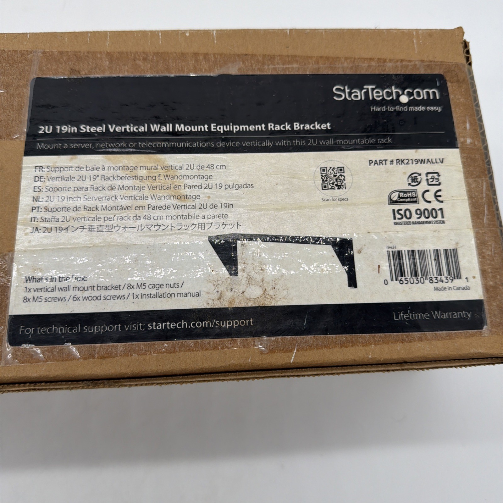 StarTech RK219WALLV 2U 19in Steel Vertical Wall Mount Equipment Rack Bracket NEW