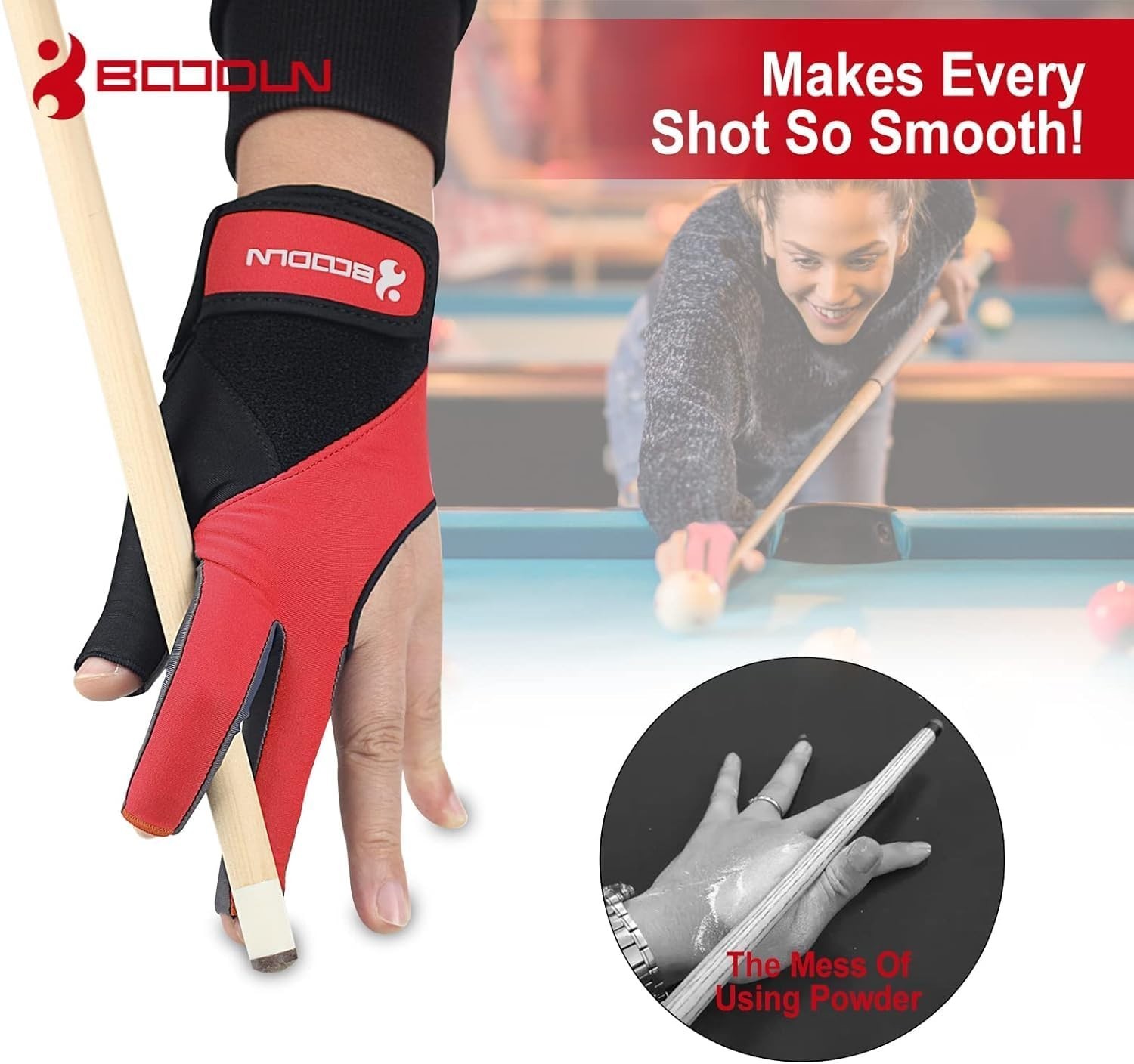Billiard Pool Gloves for Left Hand 3 Finger, Splicing Process, Snooker Cue Sp...