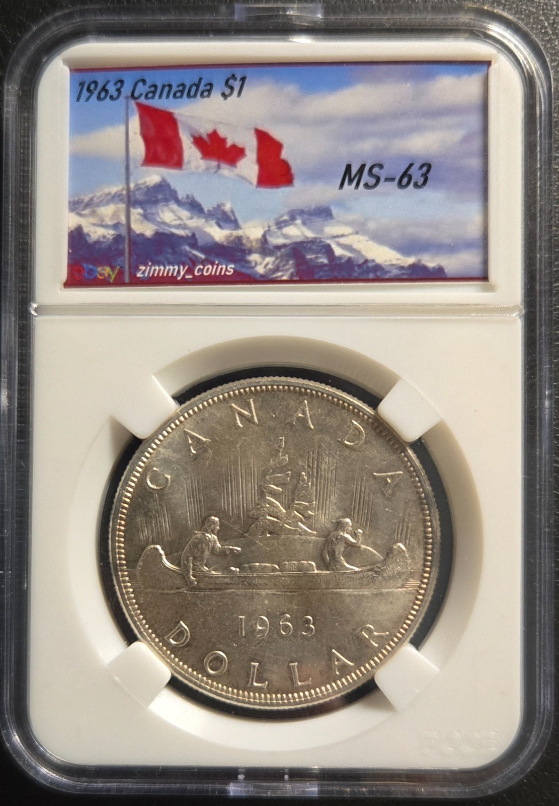 1963 Canada Silver Dollar • MS-63 • Elizabeth II • CUSTOM SLAB