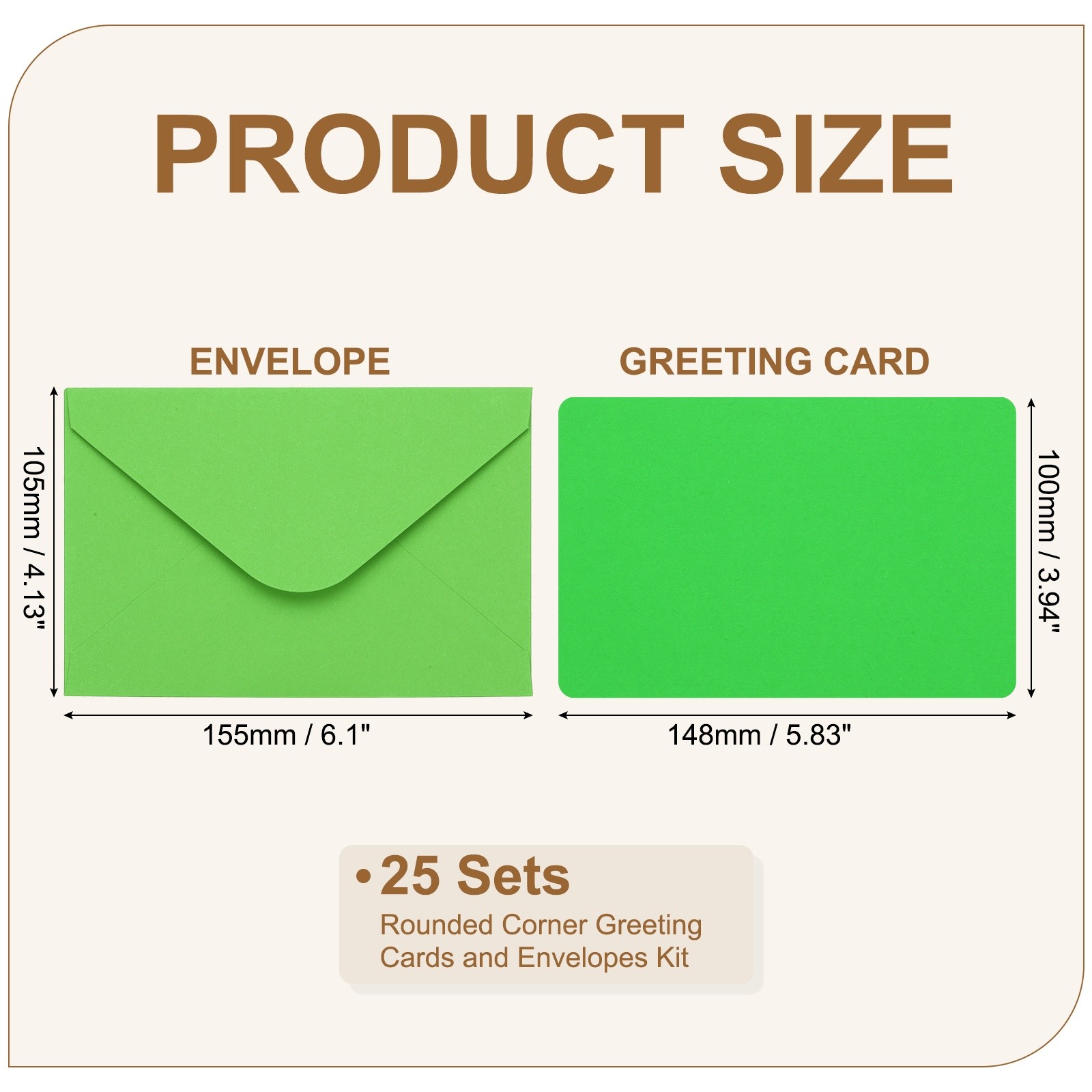 25Sets 4x6" Blank Cards and Envelopes Rounded Corner Cards Bright Green