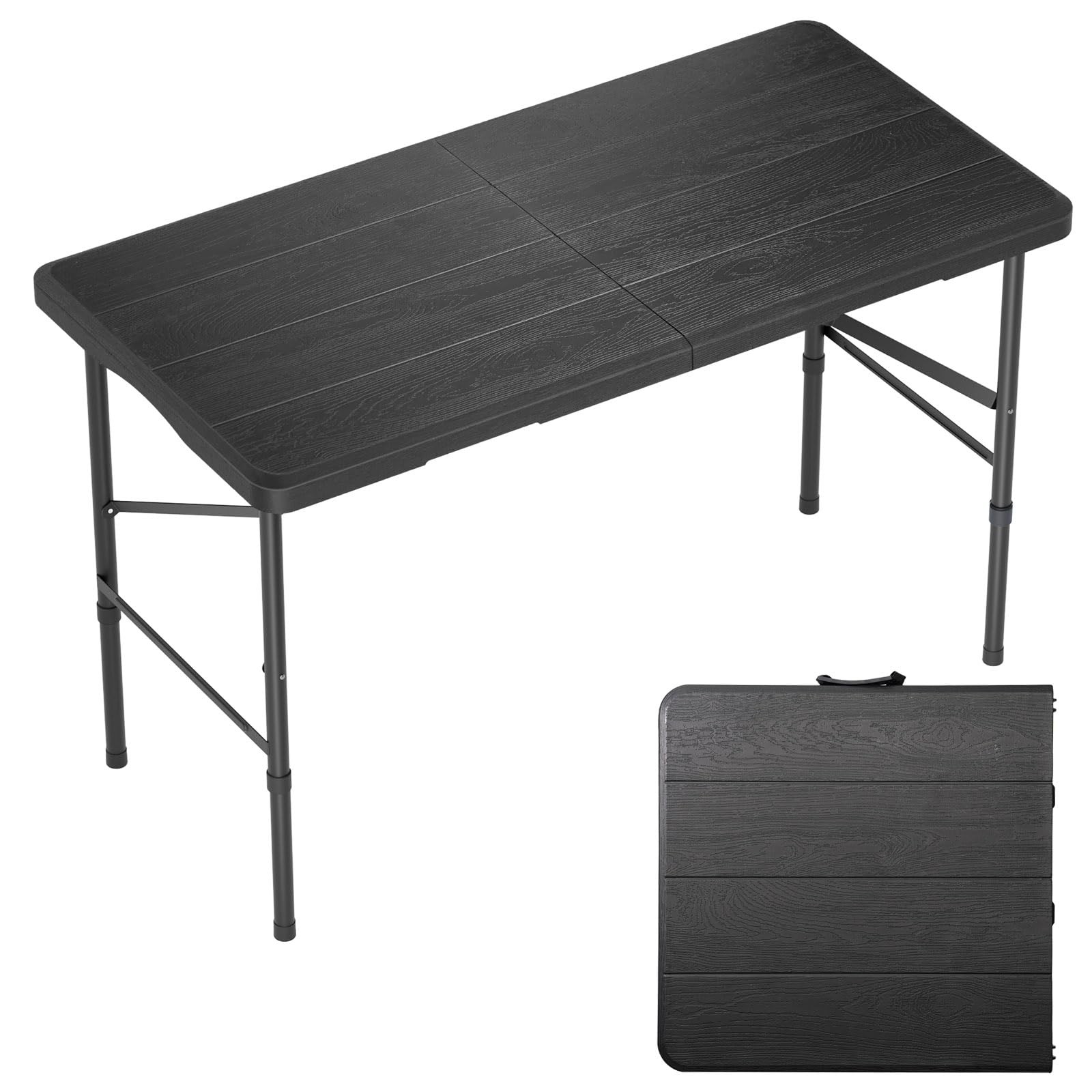4 Ft Plastic Folding Table,Heavy Duty Portable Table for Indoor & Outdoor,Woo...