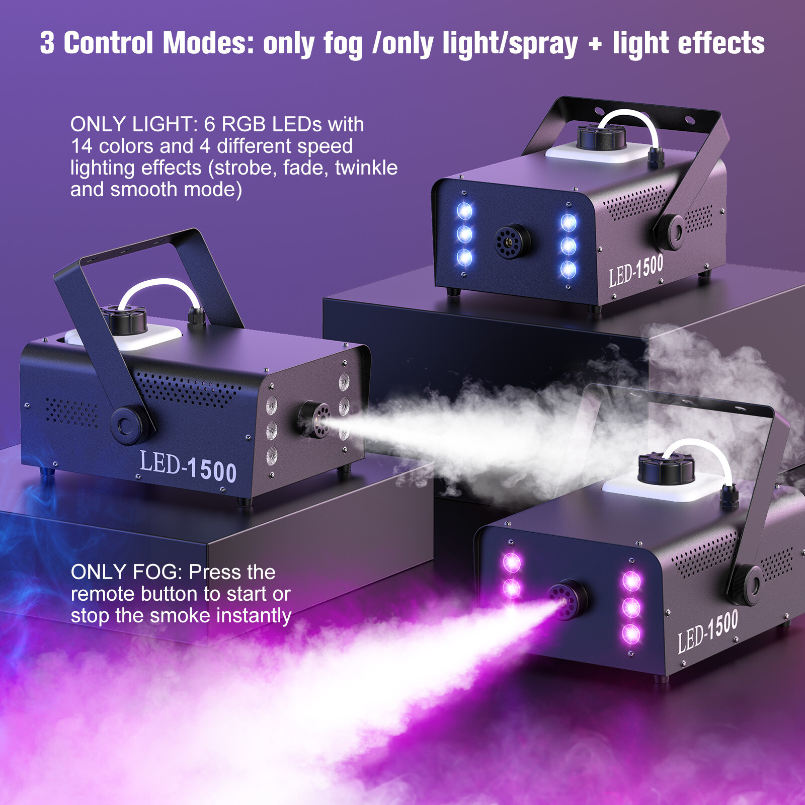 1500W Fog RGB 3in1 6 LED DJ Smoke Machine Stage Show Decor w/ Wireless Remote US