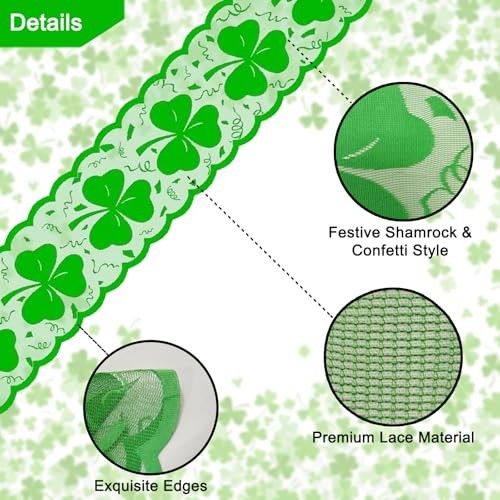 Lace Shamrock Table Runner 72 Inches, Green St. Patrick’s Day Table Runner,
