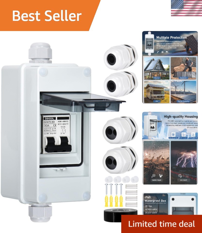 Robust 30 Amp  Circuit Breaker for Solar Arrays - Easy Installation & Safety
