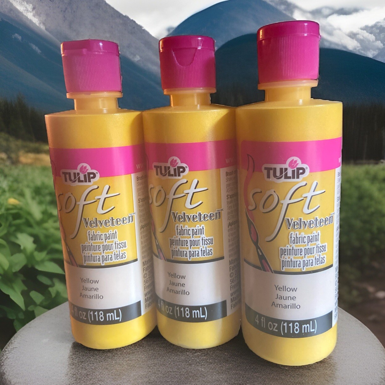 Tulip Soft Fabric Paint 4oz Velveteen - Yellow, Lot Of 3.