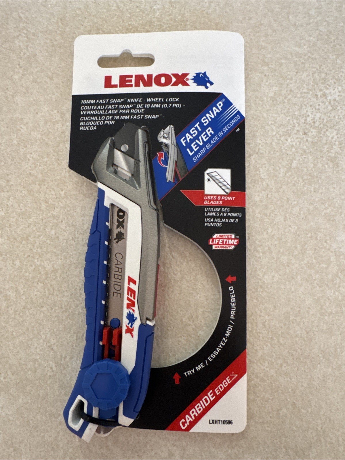 Lenox 18mm Fast Snap Utility Knife Wheel Lock Carbide Edge LXHT10596 NEW