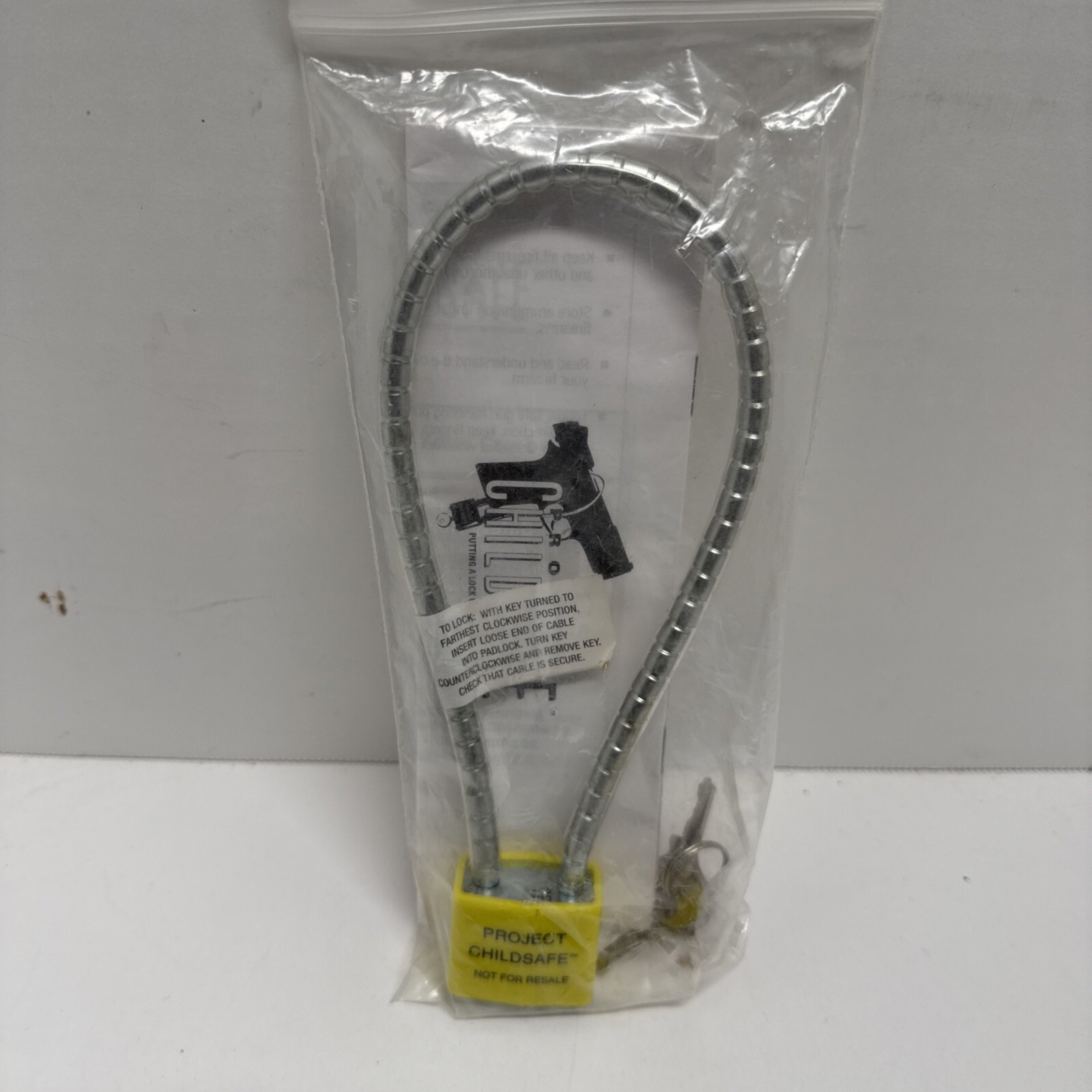 Gun Safety Cable Lock 15", Firearm Handgun Rifle Shotgun, New Project Childsafe