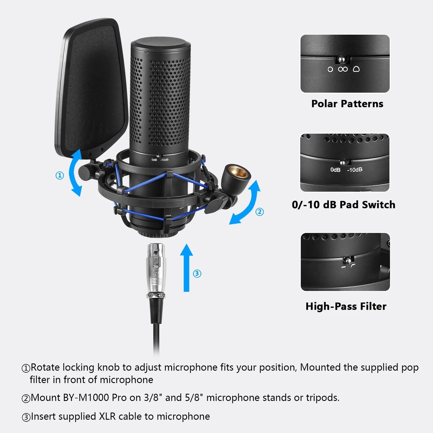 BOYA BY-M1000 PRO Large Diaphragm Condenser Studio Microphone Podcast Recording