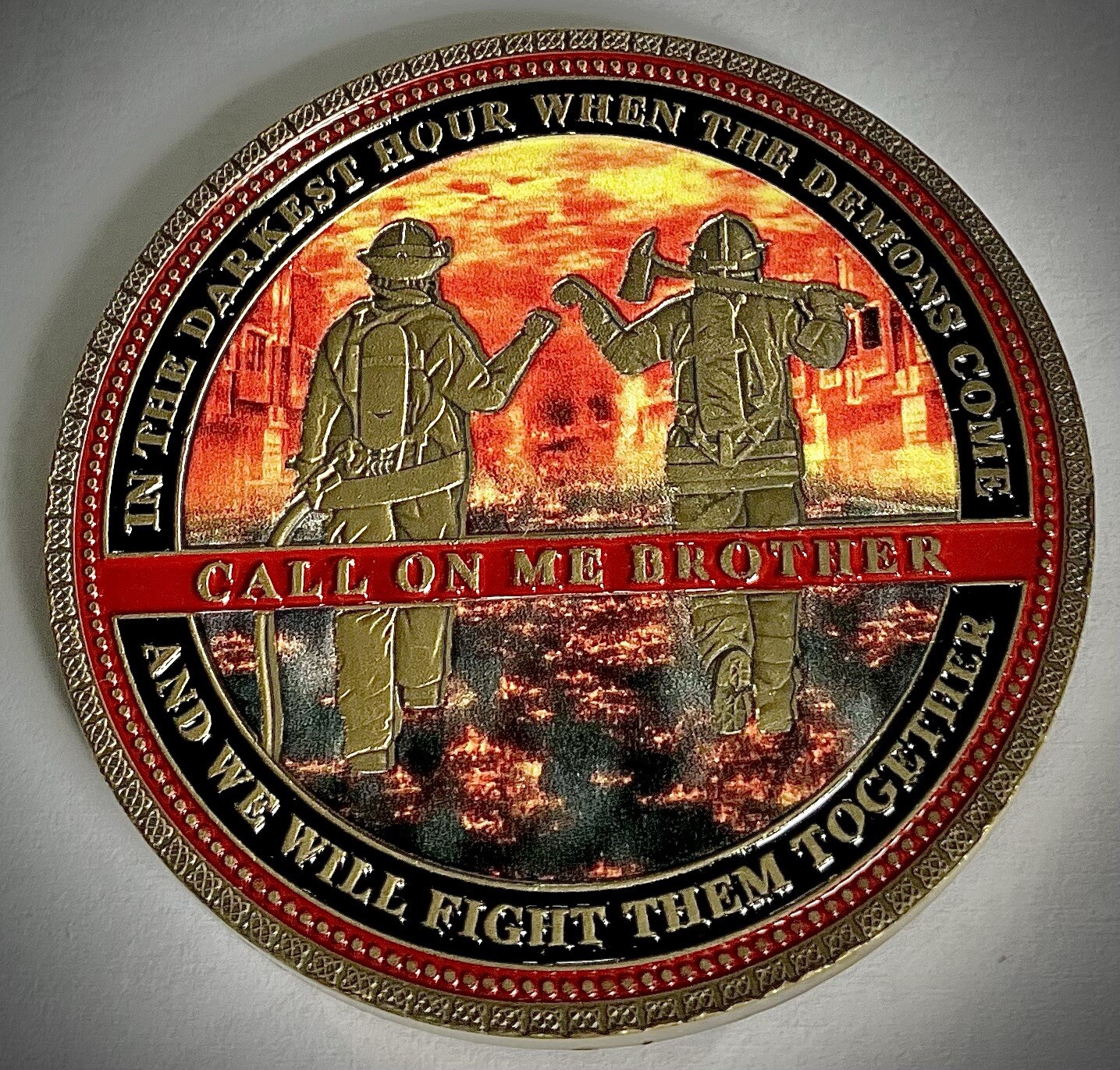 Large Fireman’s Challenge Coin-Bronze Colored-2sided-Brother-Firefighter