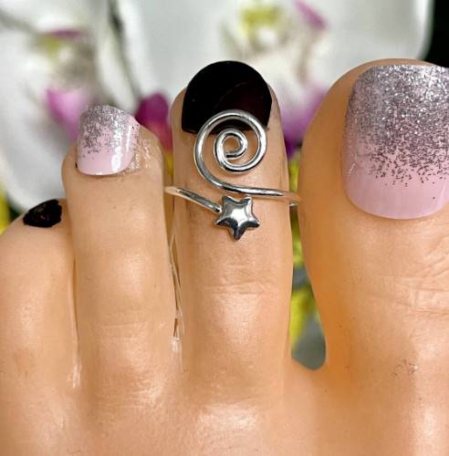 Daily Use For Women's Solid Metal Adjustable Gorgeous Star Toe Ring 925 Silver