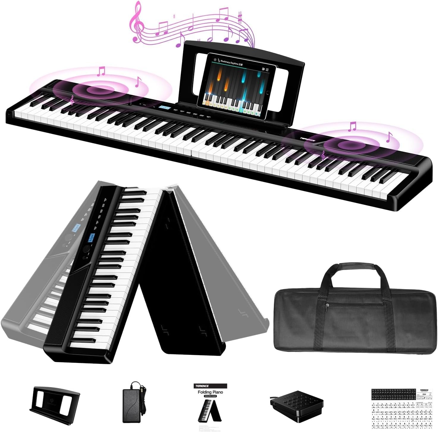 TERENCE V50 Portable 88 Key Weighted 49.6*9.8*2.8 inches, Black