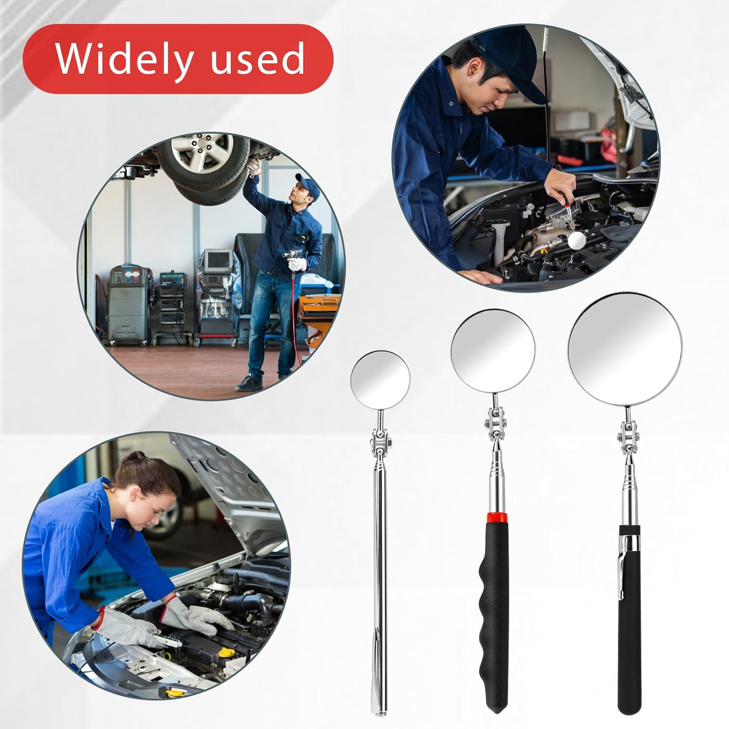 3 Pack Telescoping Inspection Mirror Extendable Mechanic Mirror round Mirror Ins