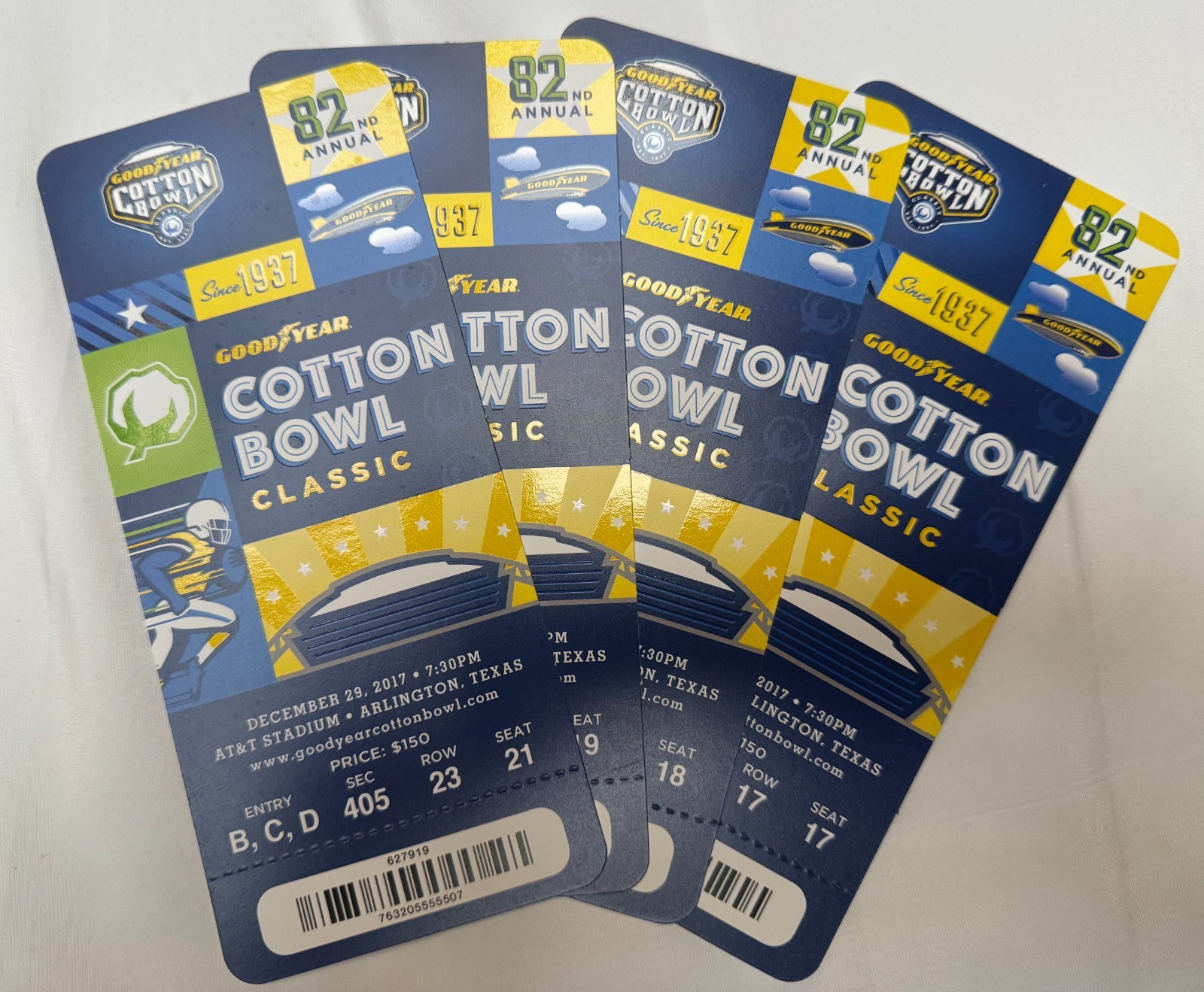 2017 COTTON BOWL SET OF (4) MINT UNUSED AUTHENTIC TICKETS *SAM DARNOLD USC*