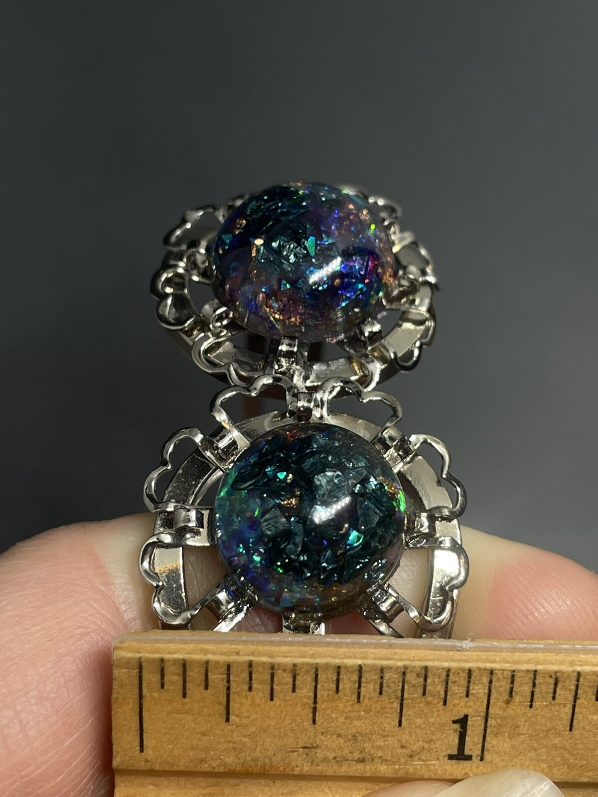 Artisan Handmade SilverTone MultiColor Epoxy Flowers 6.5” Hinged Cuff Bracelet