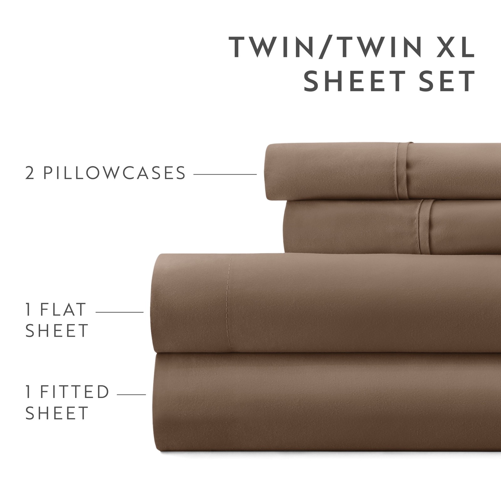 6 Piece Bed Sheet Set Full Taupe W/ Microfiber & Hypoallergenic Deep Pockets