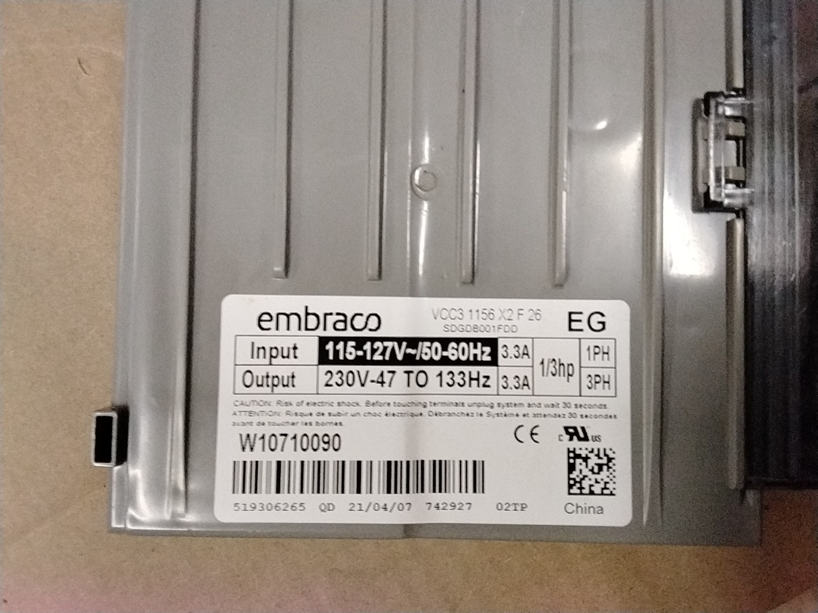 OEM Whirlpool W11087200 refrigerator inverter control board
