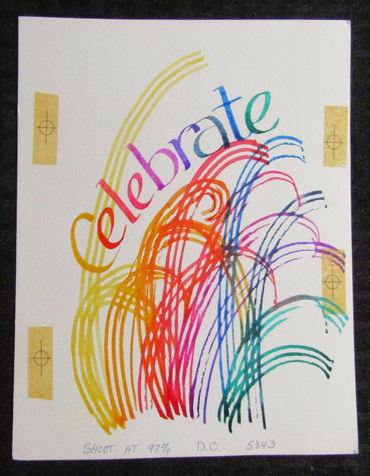 LET'S CELEBRATE with Colorful Abstract Lines 7x9" Greeting Card Art #5843