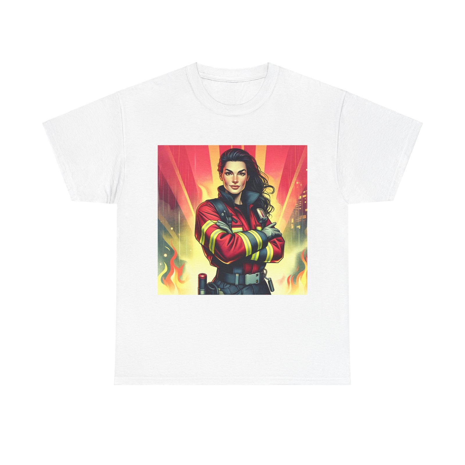 Unisex Adult T Shirt Female Firefighter Vibrant Illustration Strong