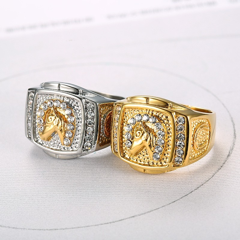 New Fashion 18k Gold Stainless Steel Horse Ring for Men