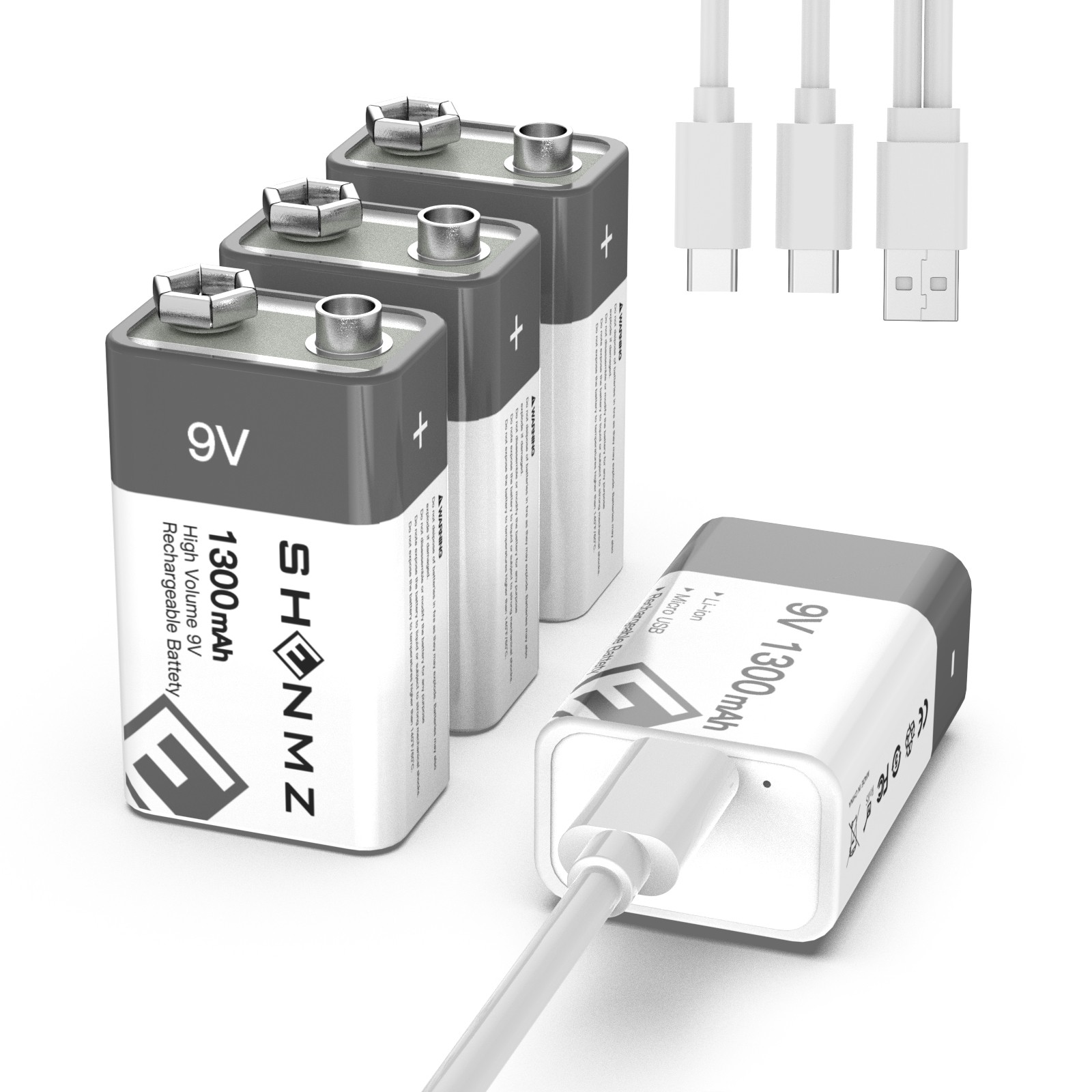 4-Count 9 Volt Battery 9V Block Rechargeable Batteries 1300mAh smoke detectors