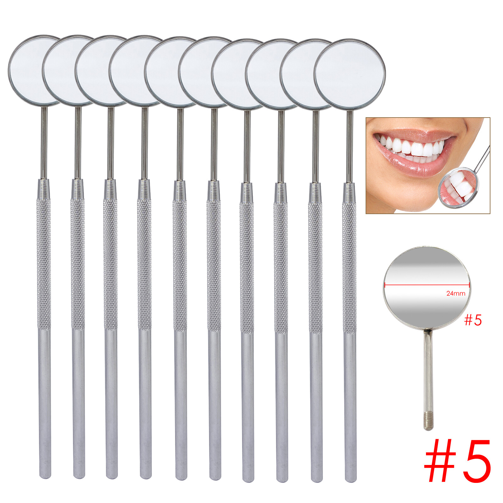 10 Pcs Dental Mouth Mirror #5 With Handle For Teeth's ENT Dental Instruments