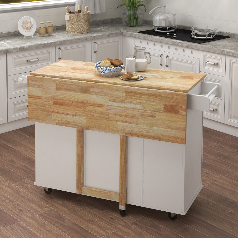 Kitchen Island W Spice Rack Towel Rack Extensible Solid Wood Table Top