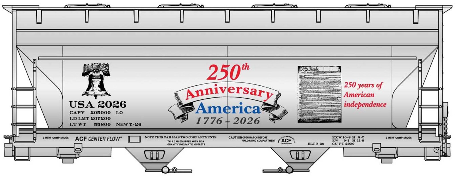 accurail HO 22026 Covered Hopper ACF 2-Bay Covered Hopper - Kit America 250 USA