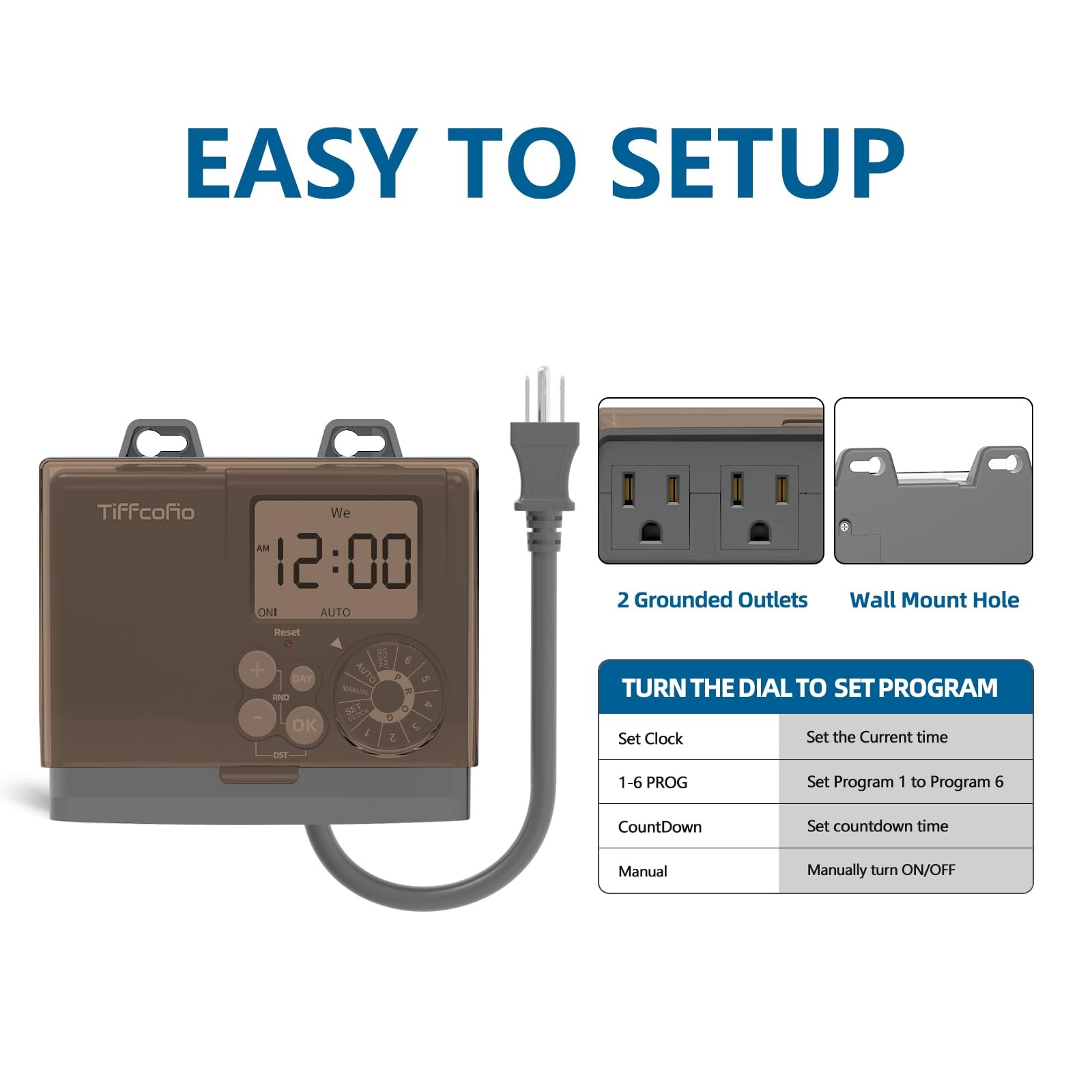 TiFFCOFiO 20A Outdoor Digital Pool Timer Waterproof, Dial Programmable Method...