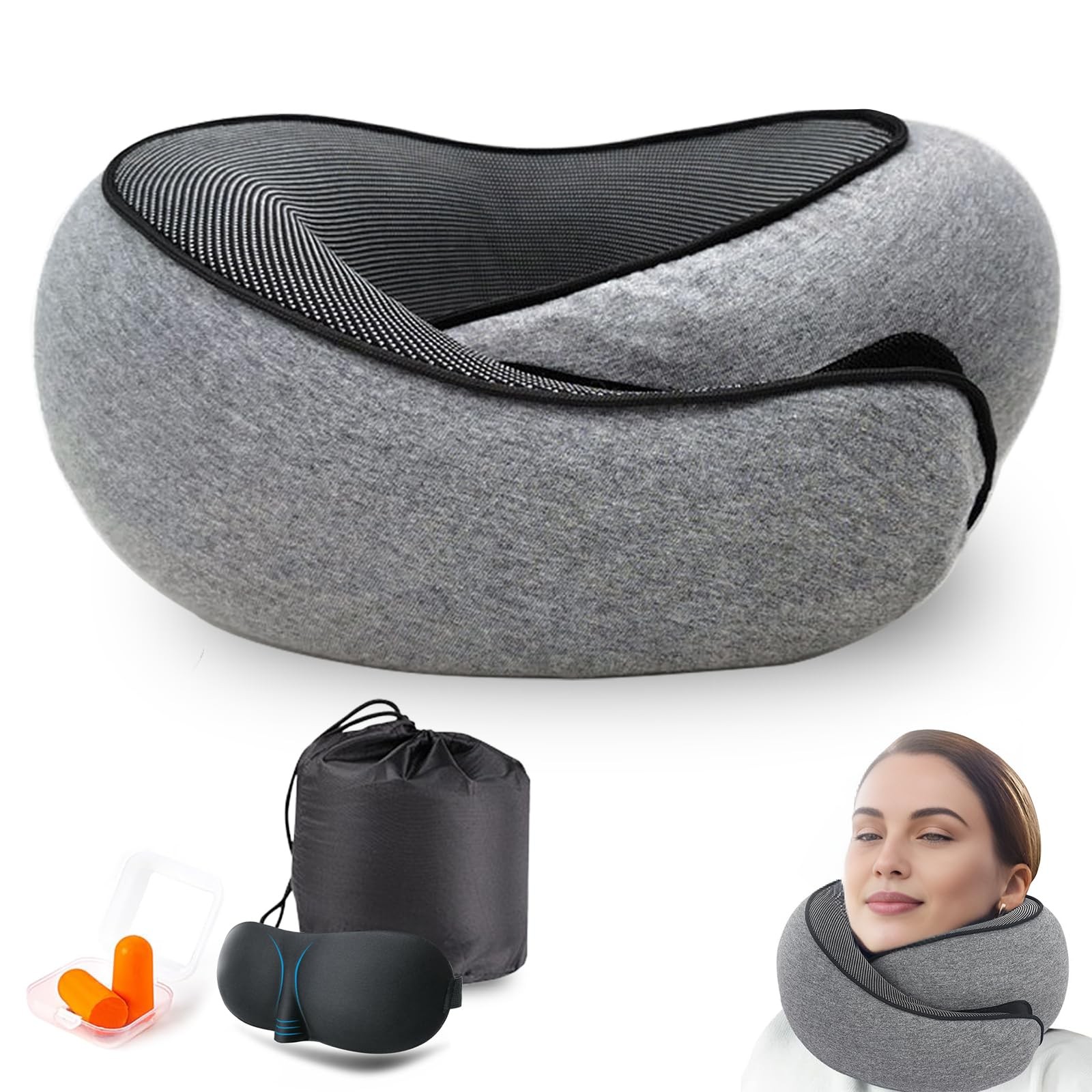 Travel Neck Pillow for Airplane, Adults Memory Foam Grey, Grey