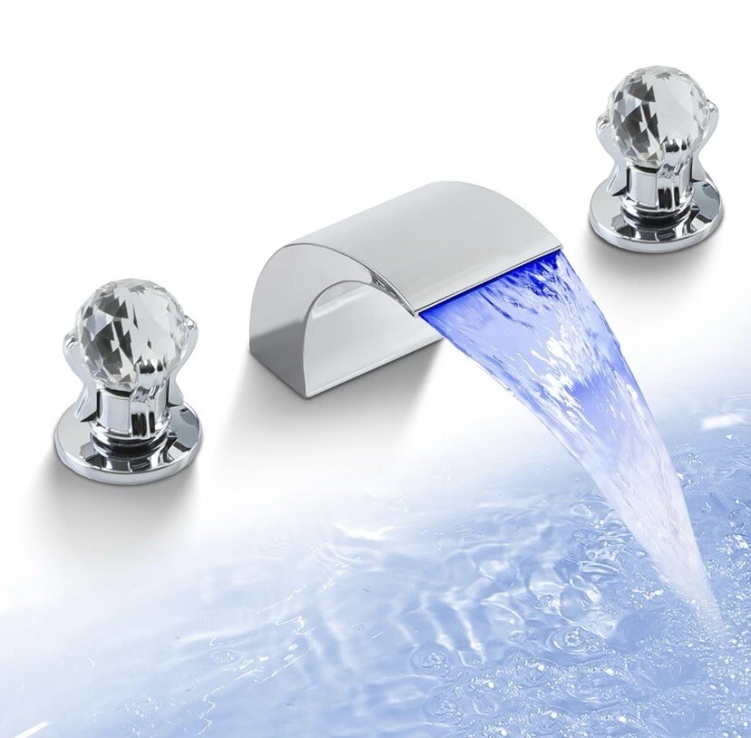 8“ Widespread LED Bathroom Faucet for sink 3 hole Waterfall Mixer Brushed Nickel