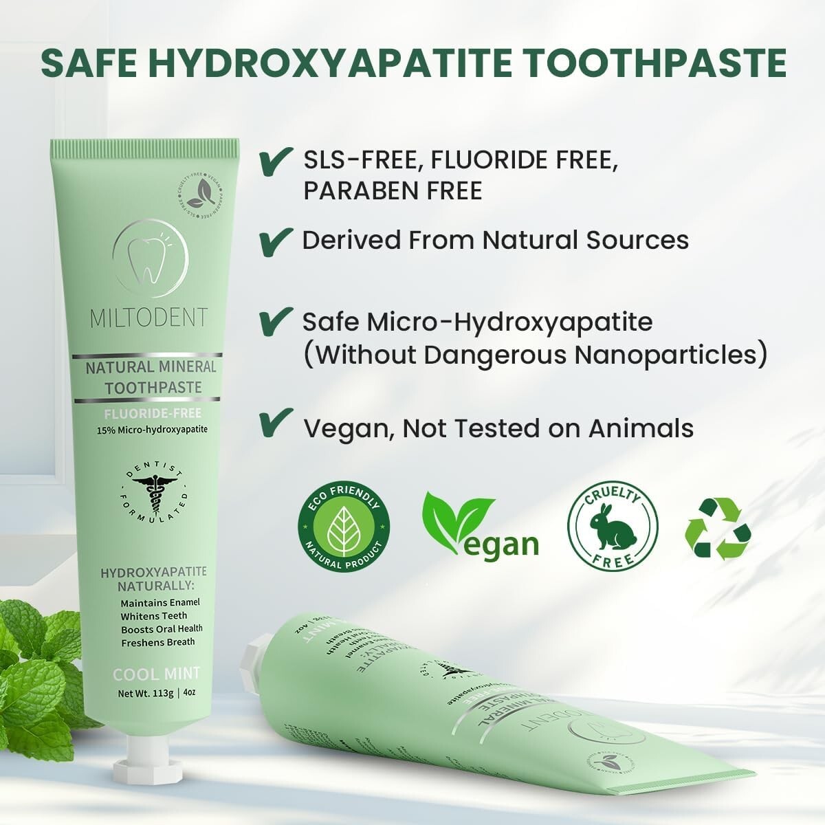 Premium Hydroxyapatite Toothpaste – 15% Micro-Hydroxyapatite | Fluoride-Free, Be