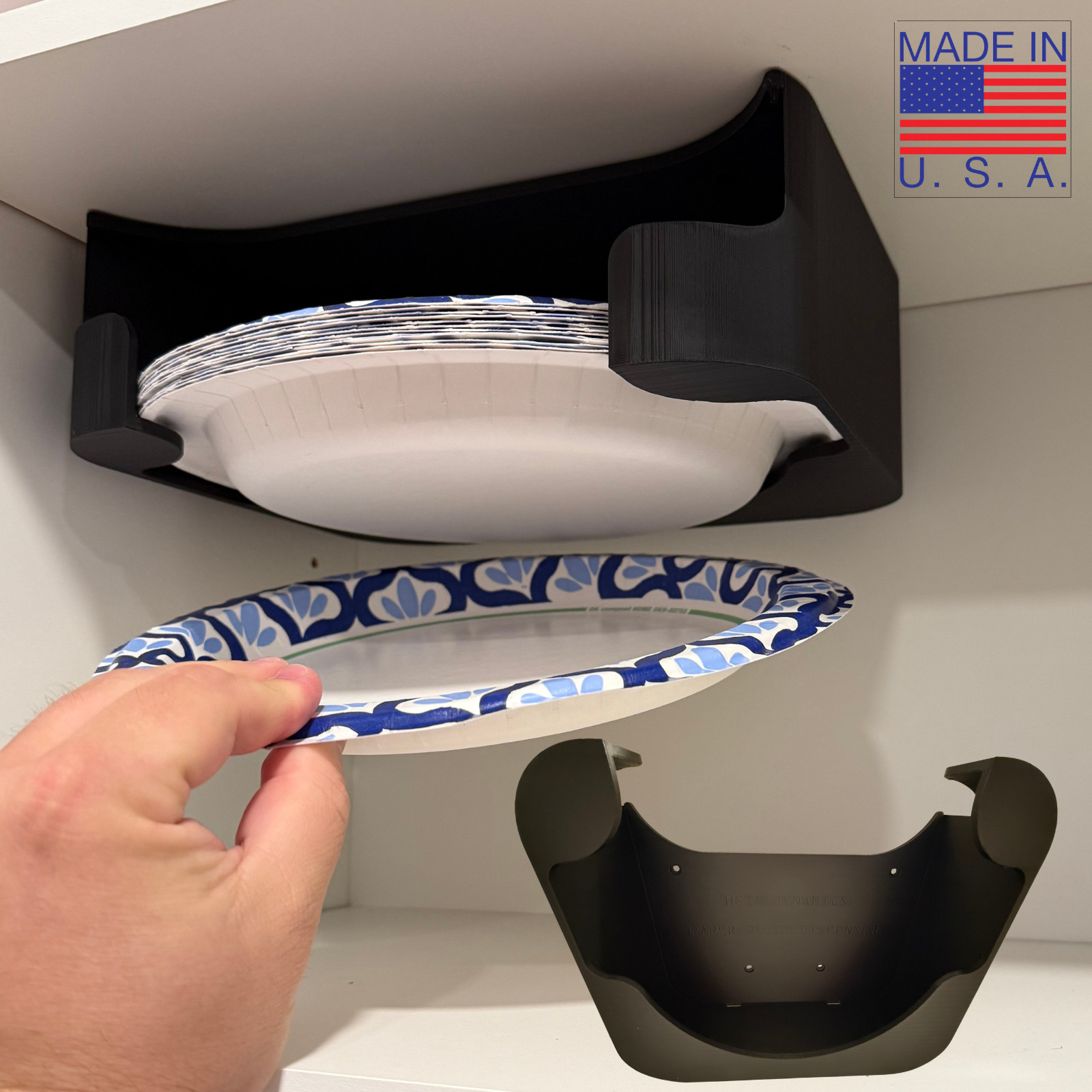 10-inch Paper Plate Dispenser, Under Cabinet Plates Holder Plastic