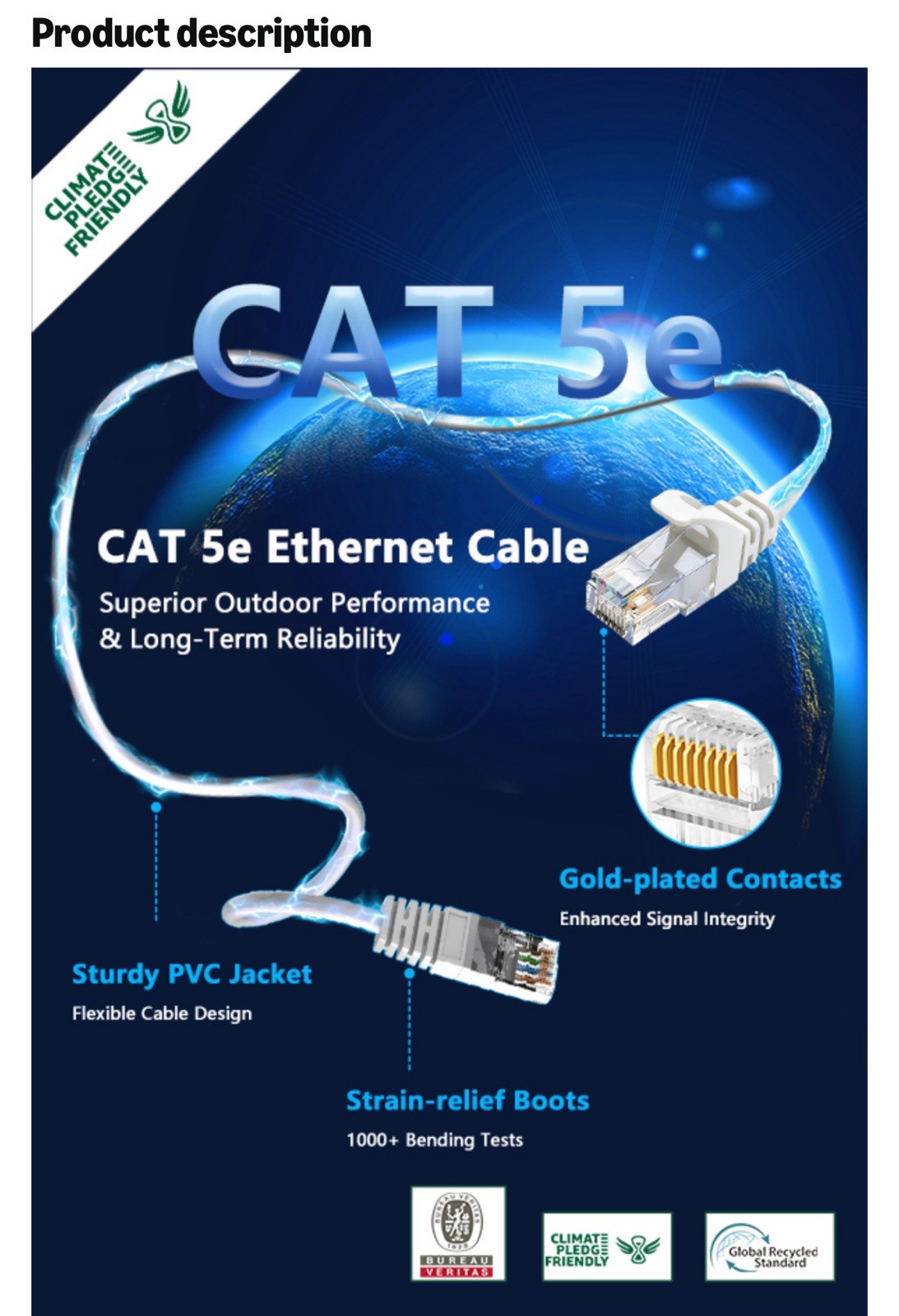 4x 60FT Ethernet Cable for POE Security Camera System Network Surveillance