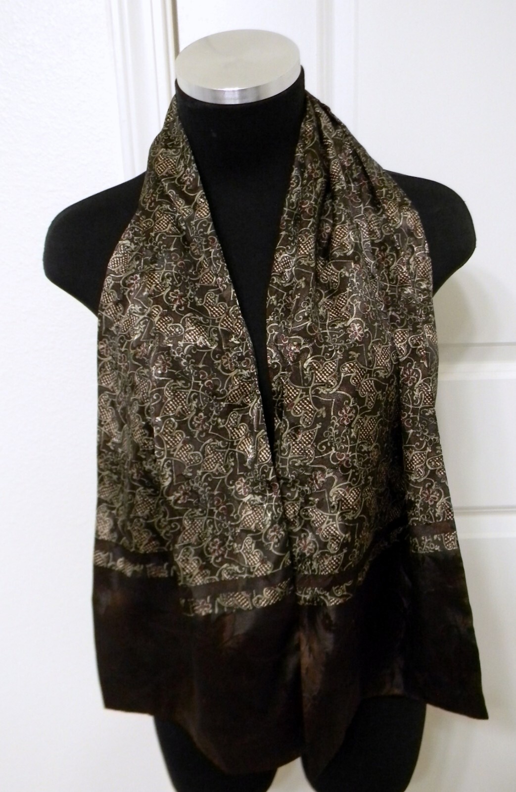 Men's Brown/ Green Polyester Geometric Print Double Layer Scarf
