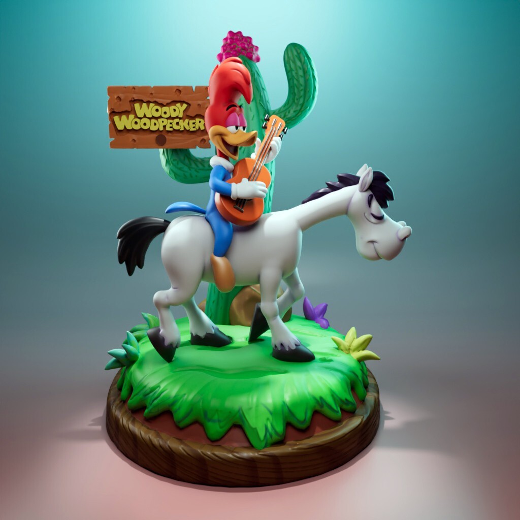 UNPAINTED Woody Woodpecker Diorama 3d Printed Model Kit 7" Tall