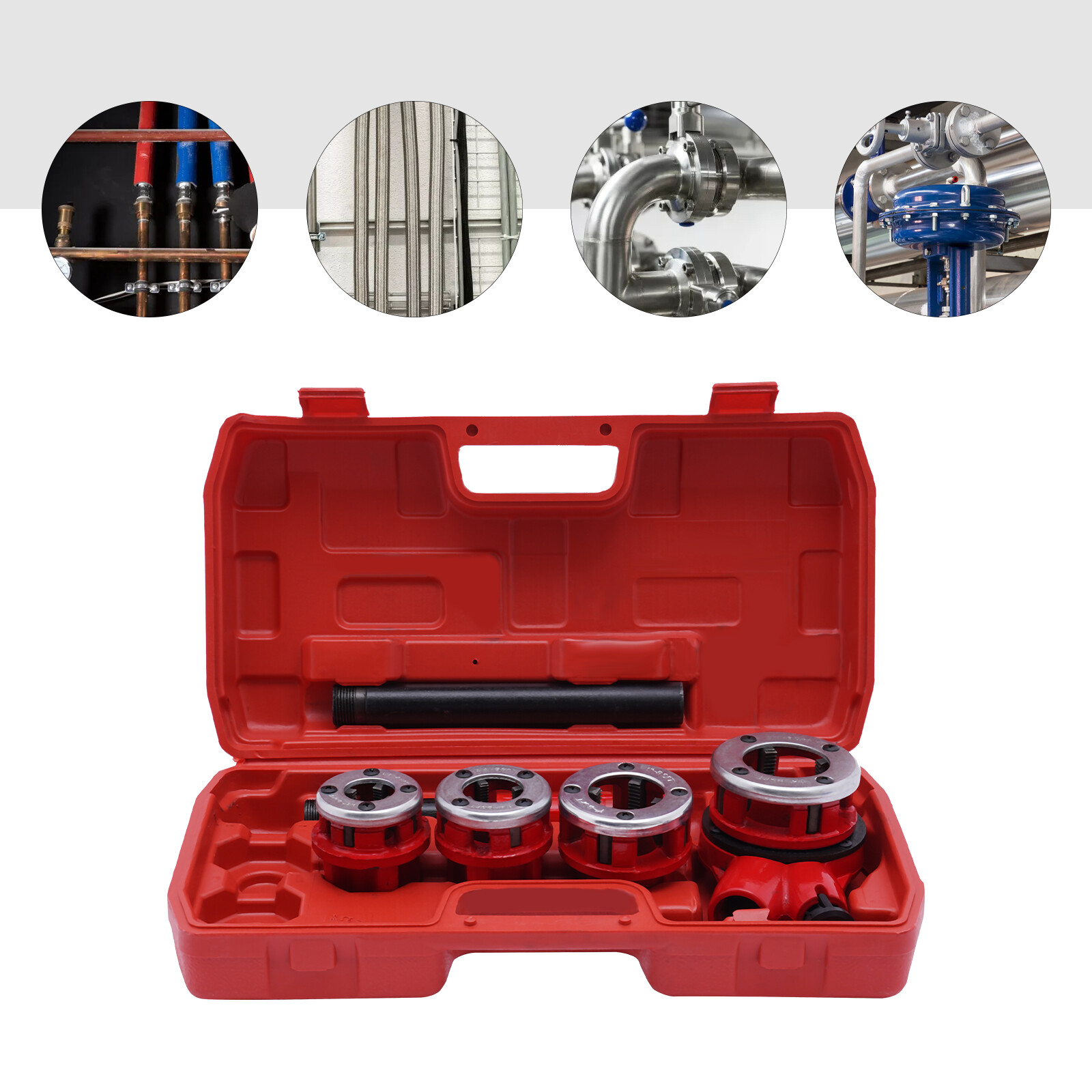 Pipe Threader Threading 1/2''-1-1/4'' Die Dies Set Die Dies with Handle Ratchet