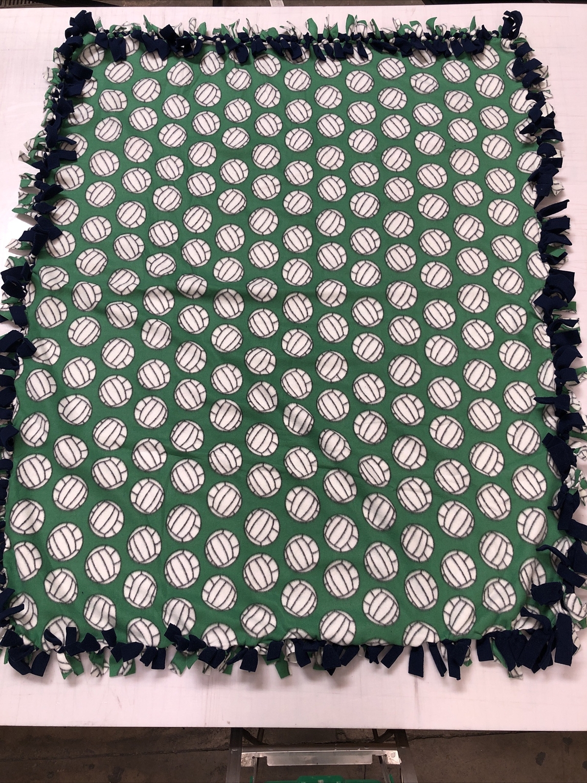 Hand Made Double Sided Fleece Tied Blanket Approx. 6' X 5' Volleyball / Navy