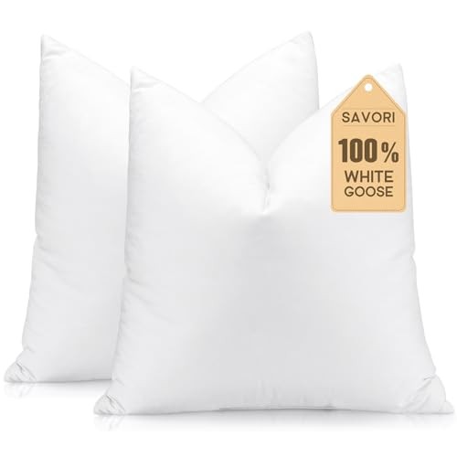 Set of 2 Down and Feather Throw Pillow Inserts 28x28 Soft Fluffy 28x28 Inch