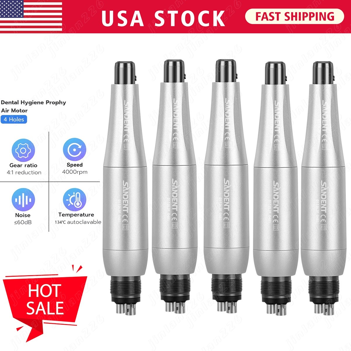 5X Dental Hygiene Handpiece Prophy Air Motor Nose Cone 4 Holes 360° Swivel