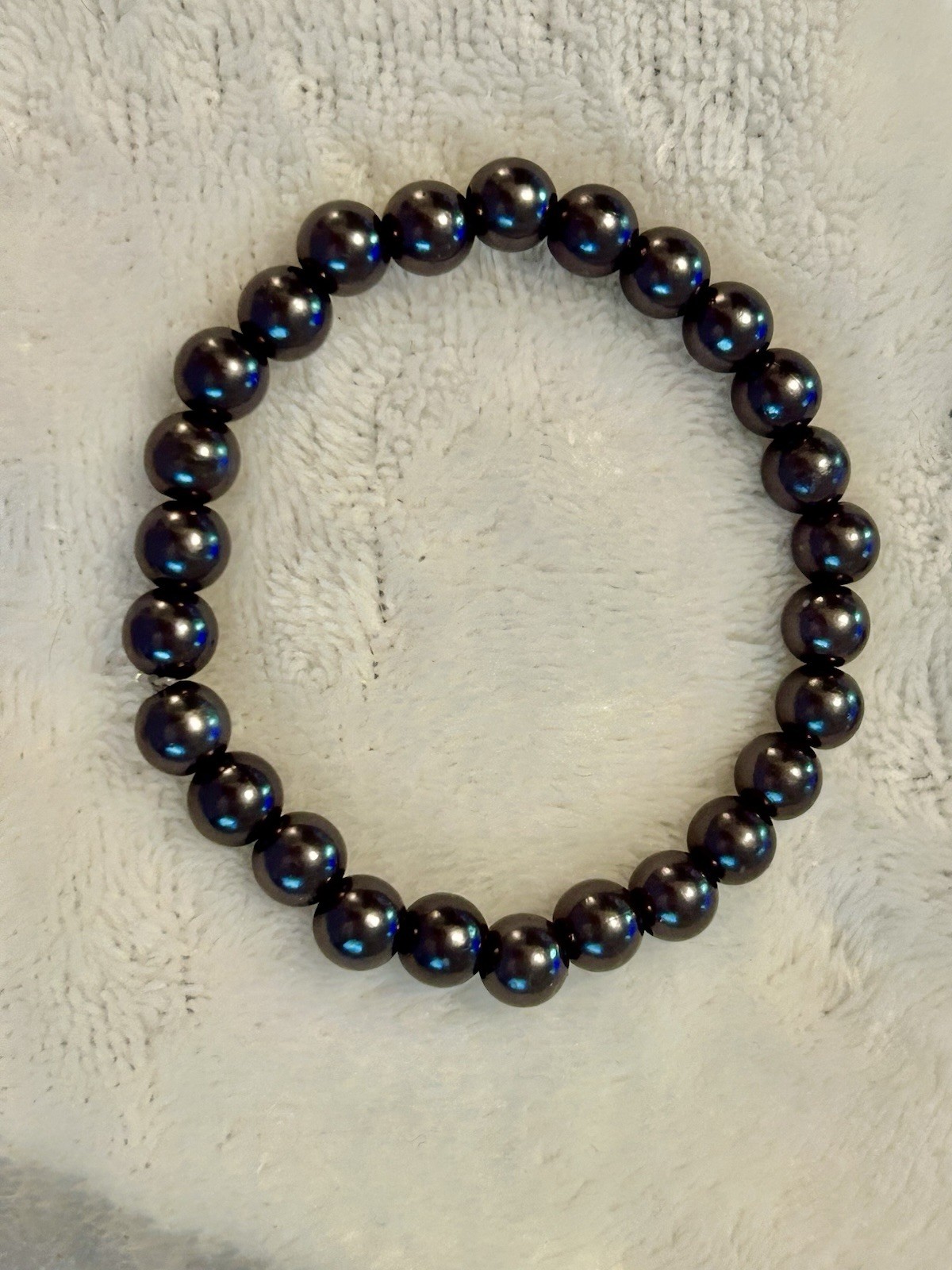 Beautiful Handmade Beaded Bracelet In Charcoal Gray, 7”