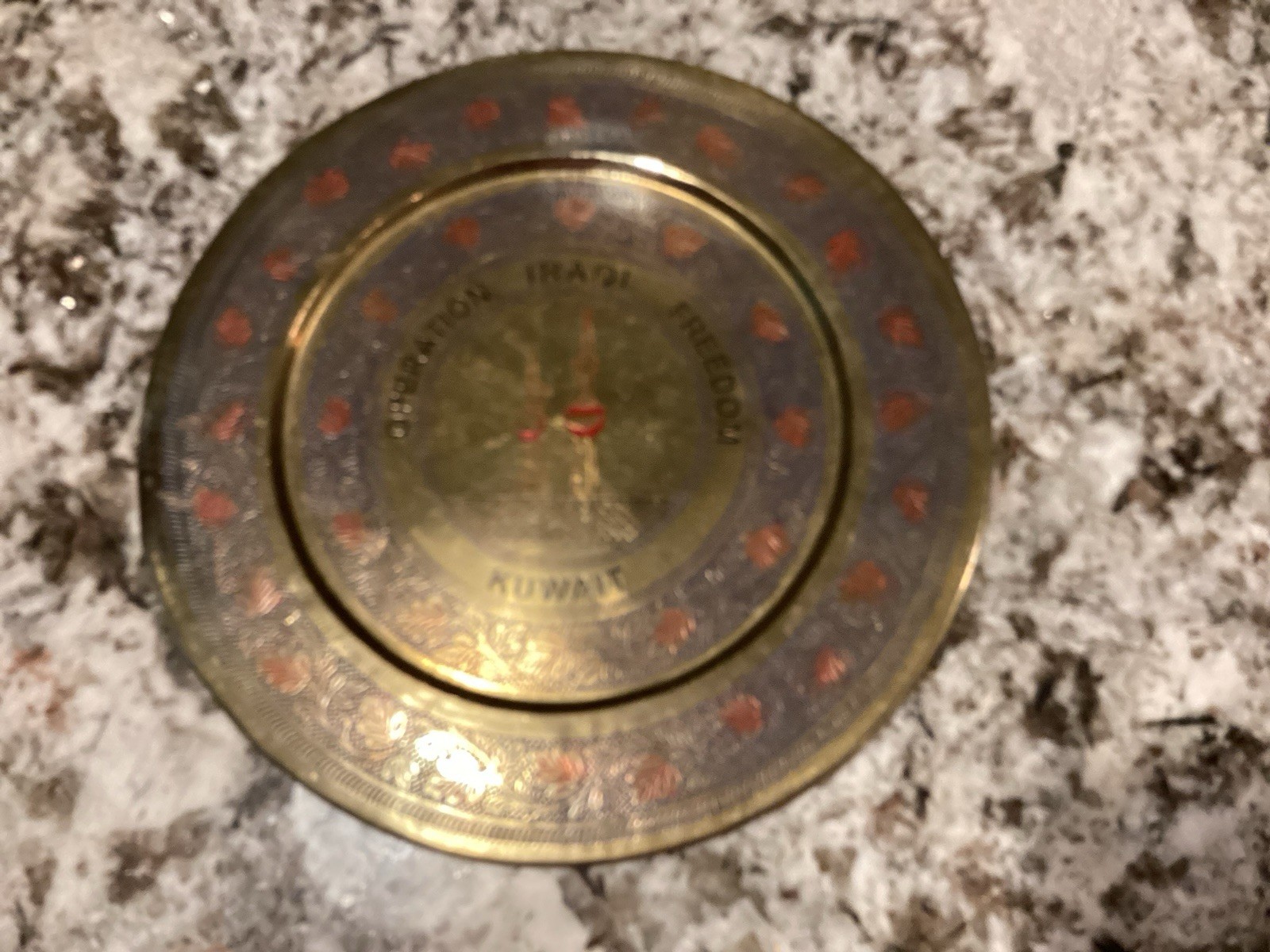 Vintage Brass Plate Operation Iraqi Freedom Kuwait Etched Flower Vine