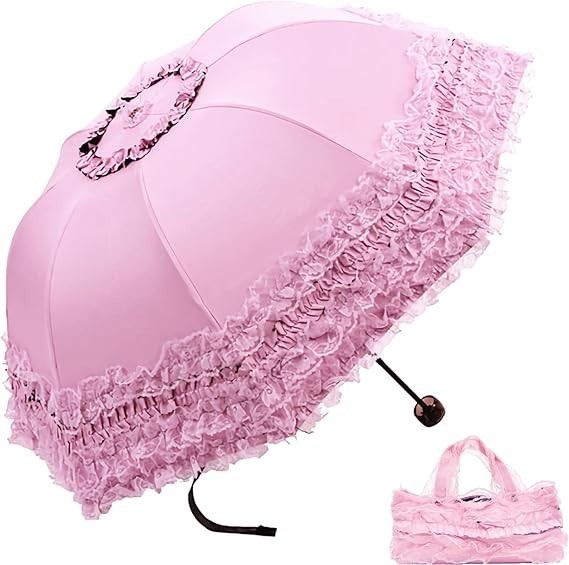 Pink Lace Parasol UV Protection Sun Travel Umbrella for Gothic Lolita Kawaii ...
